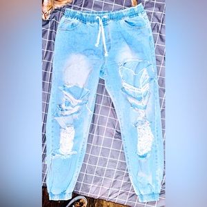 Women’s Forever 21 Distressed Denim Cutout Drawstring Jeans
